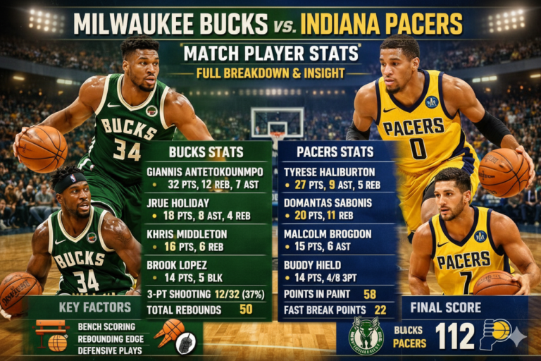 Milwaukee Bucks vs Pacers Match Player Stats
