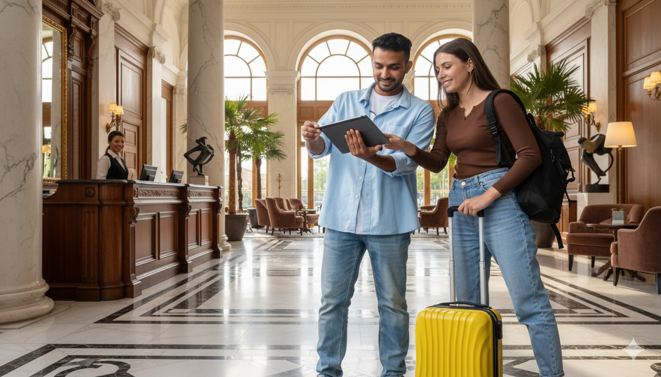Hotel discount codes themed luxury travel illustration