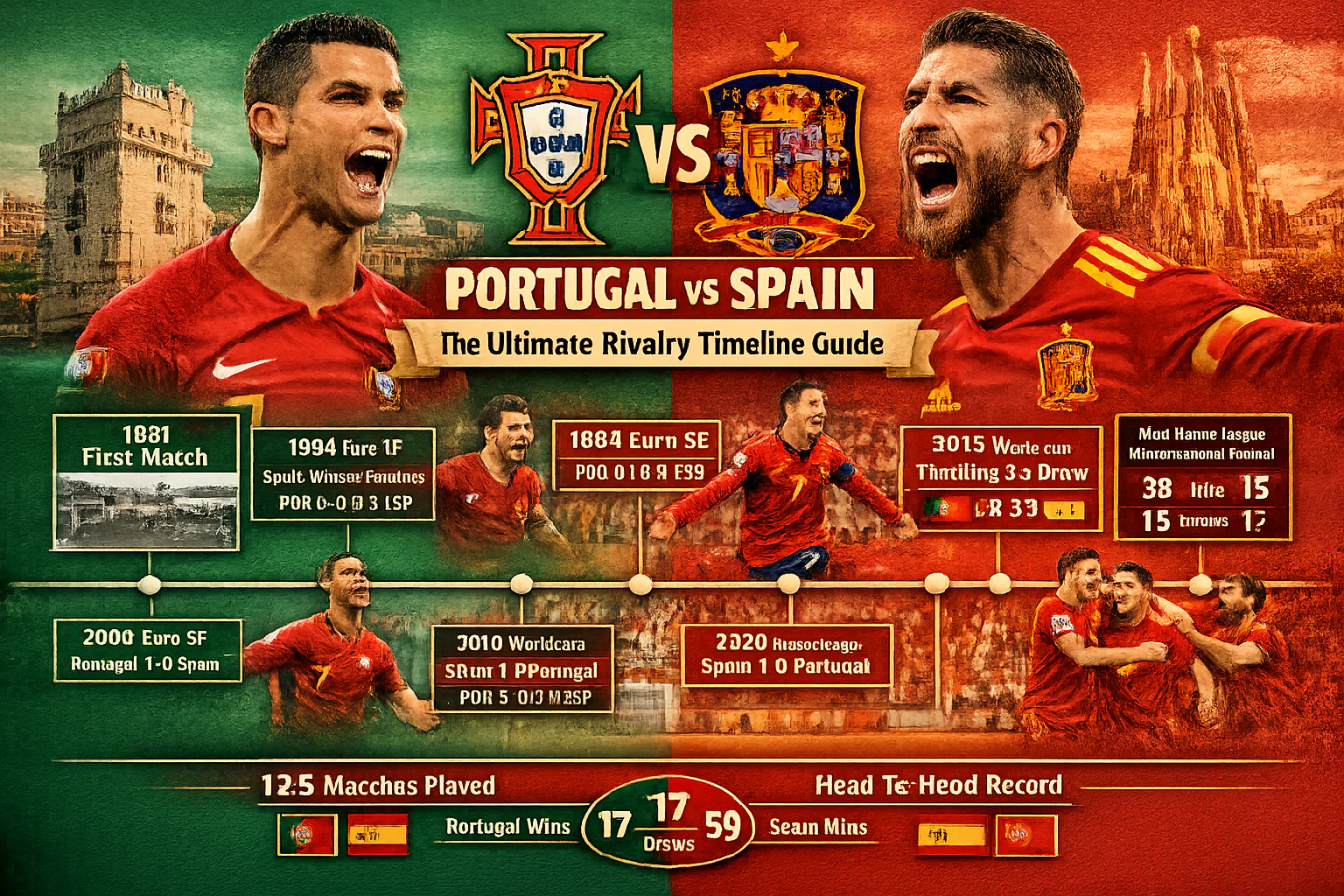 Portugal National Football Team vs Spain National Football Team Timeline
