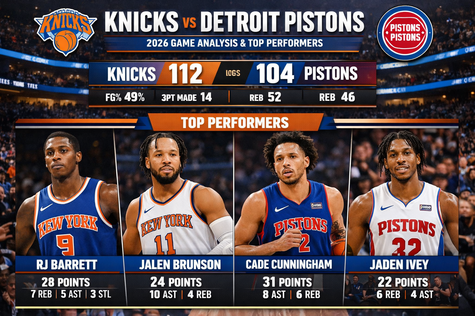 Knicks vs Detroit Pistons Match Player Stats