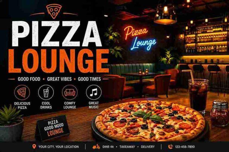 Pizza Lounge with fresh pizza and cozy modern restaurant seating