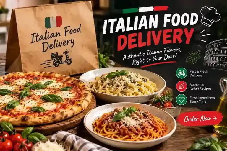 Italian food delivery featuring fresh pizza, pasta, spaghetti, and authentic Italian cuisine.