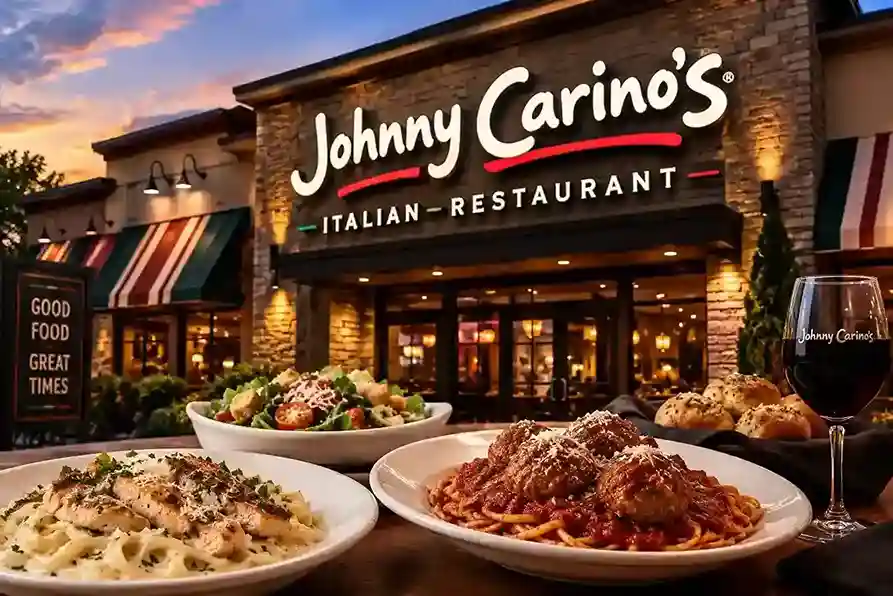 Johnny Carino’s Italian restaurant featuring pasta dishes and a welcoming exterior.